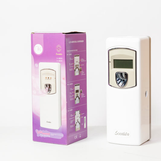 Scentivo LCD Aerosol Dispenser (White) | Programmable Air Freshener Dispenser for Homes, Offices & Washrooms | Digital Timer Control | Wall Mountable
