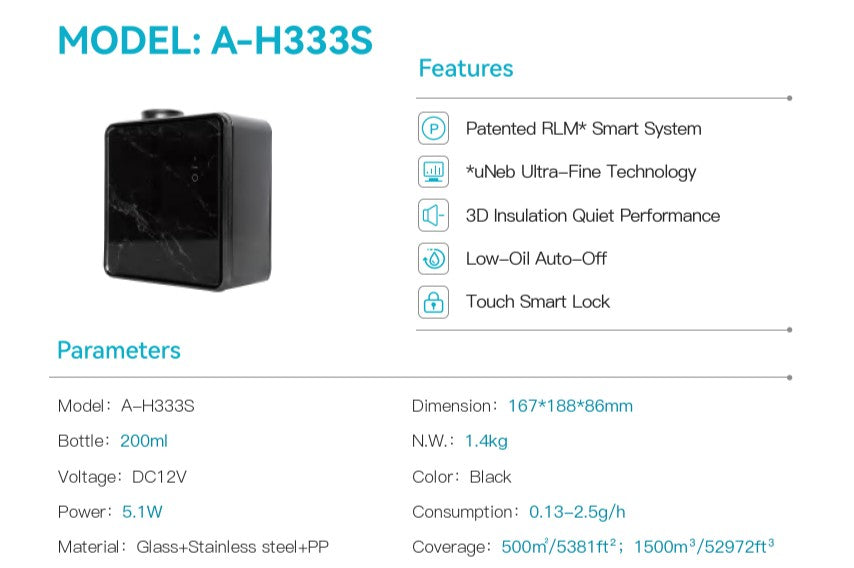 Scentivo ASH 200 scent diffuser machine specifications